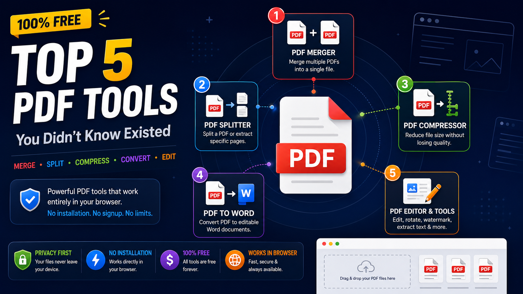 Free PDF tools: merge, split, compress, convert, and edit documents in the browser