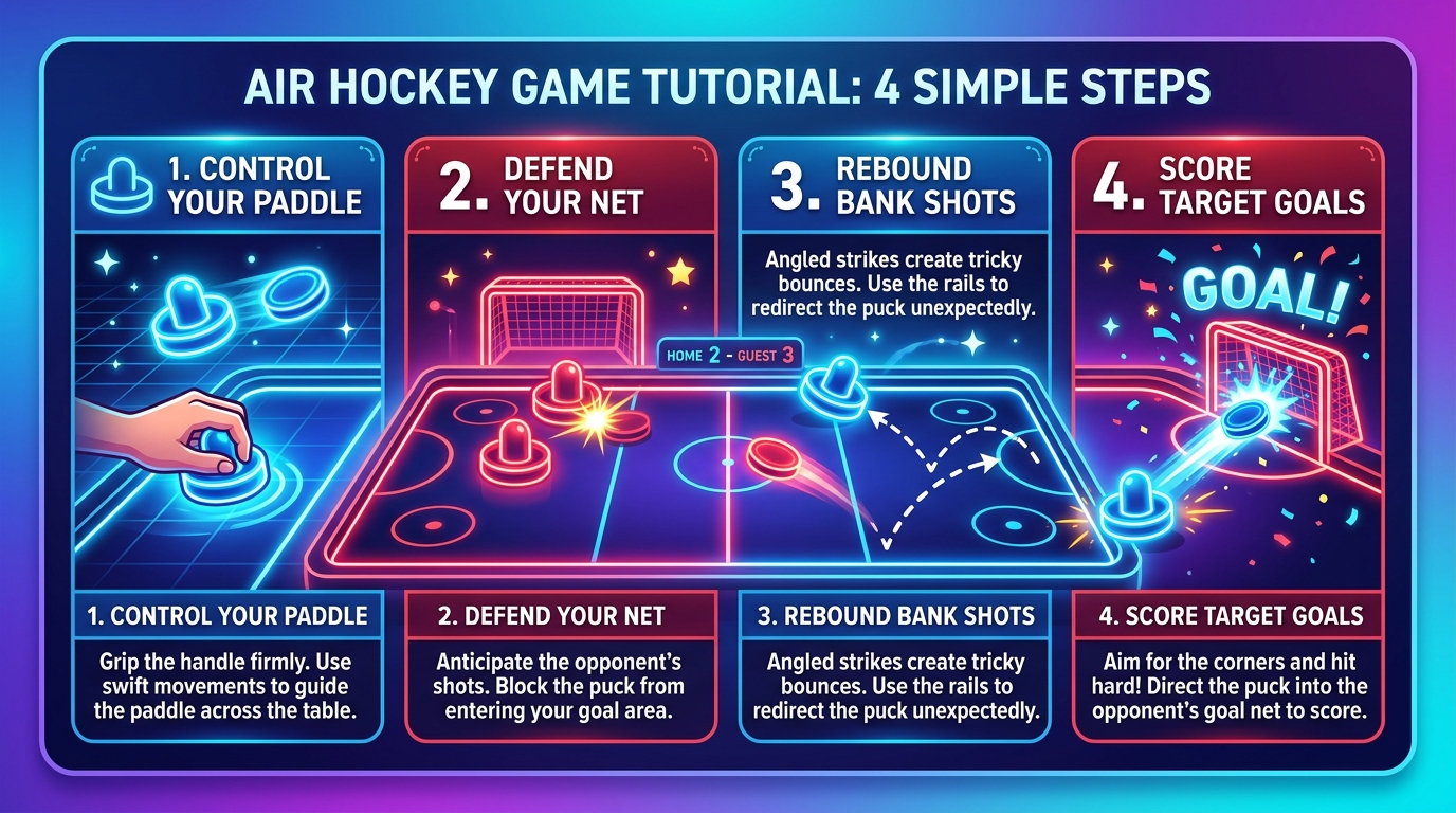 Air Hockey Step-by-Step Guide: Control Your Paddle, Defend Your Net, Rebound Bank Shots, Score Target Goals