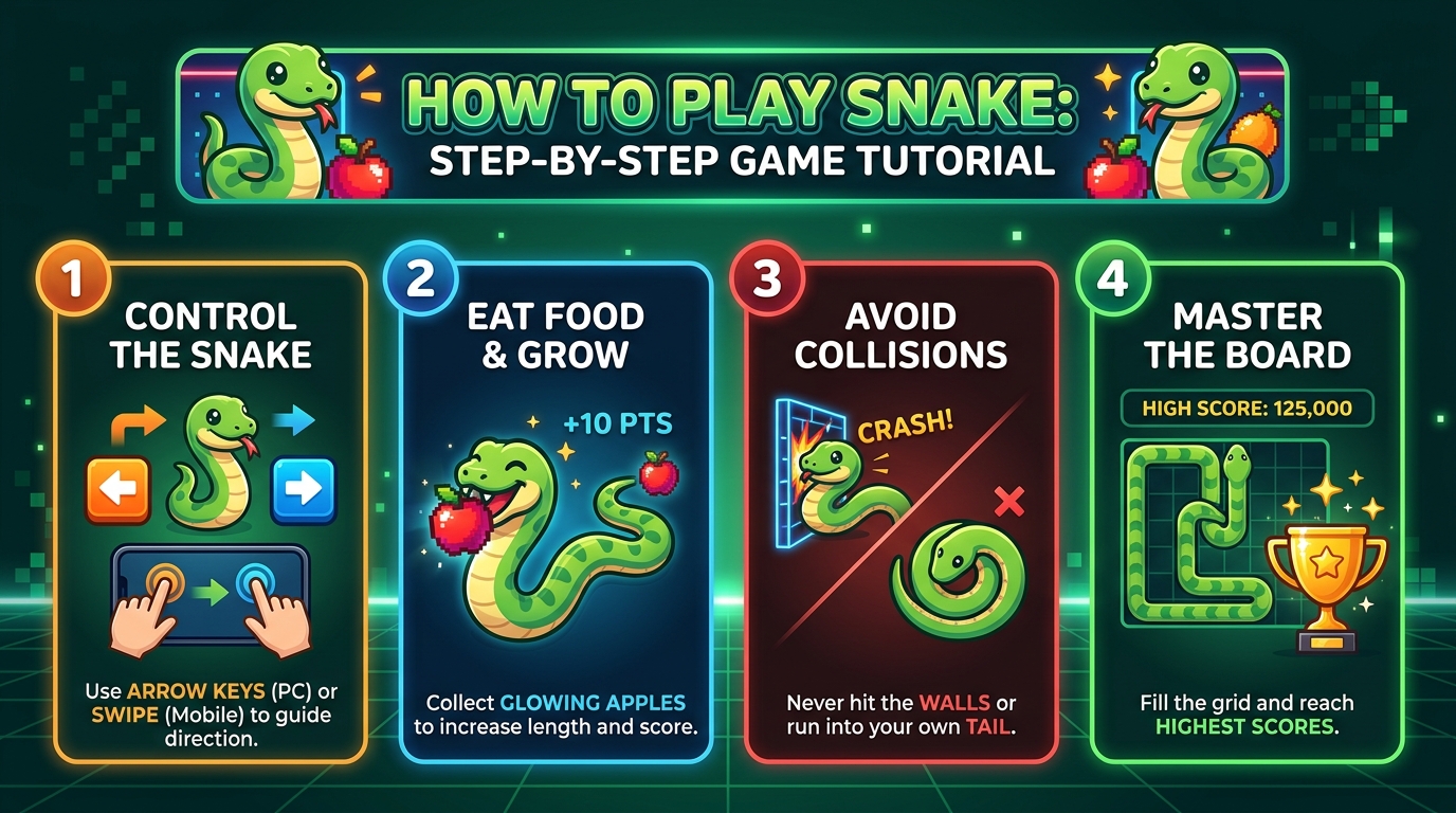 Snake Step-by-Step Guide: Control The Snake, Eat Food & Grow, Avoid Collisions, Master The Board