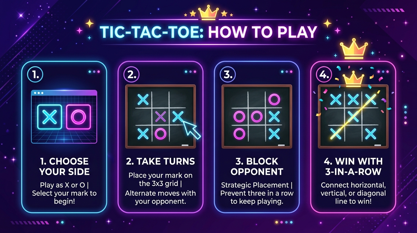 Tic-Tac-Toe Step-by-Step Guide: Choose Your Side, Take Turns, Block Opponent, Win With 3-In-A-Row